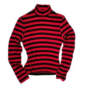 Vintage Black And Red Striped Mock Neck Crop Top Size S
